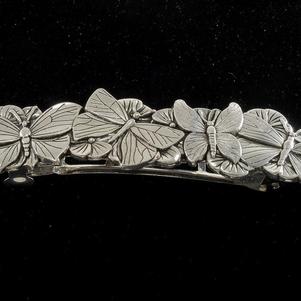 Hair Barrette Silver Tone Metal BUtterfly Top Hair Accessory 1"x 3 1/2"
